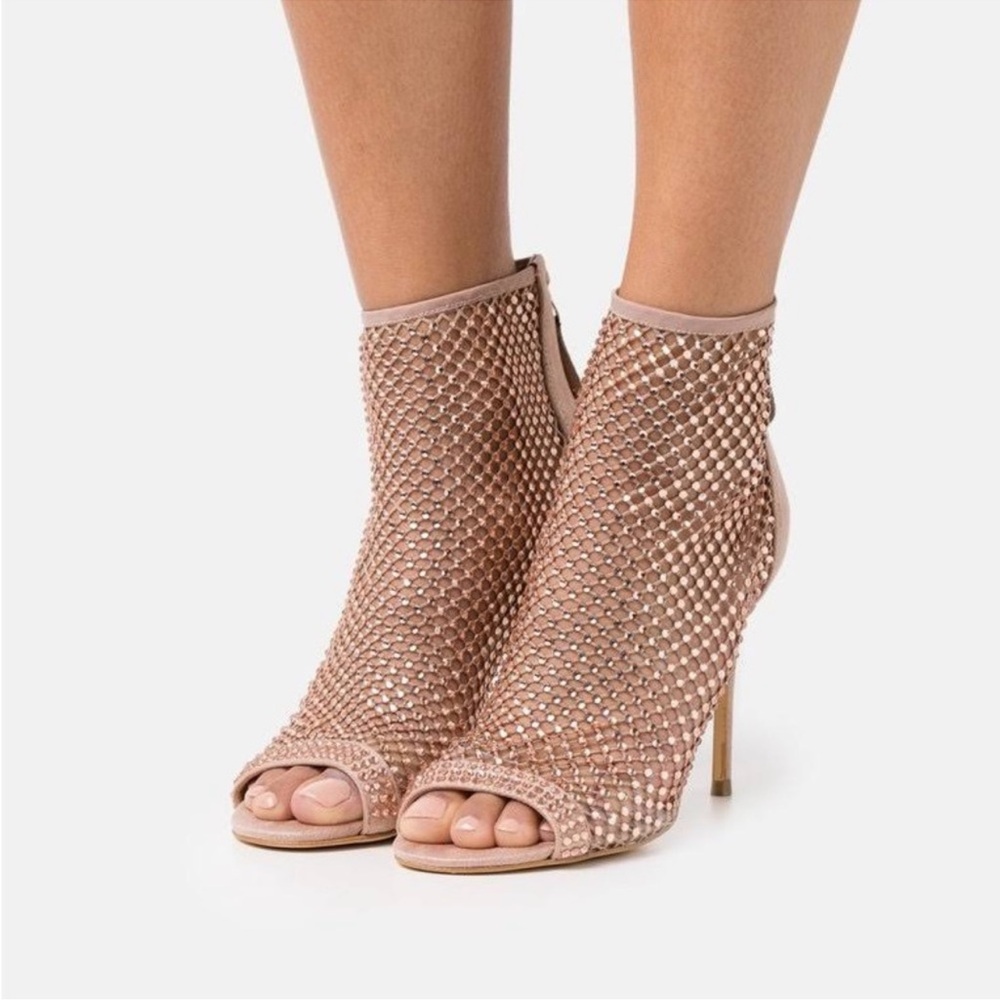 Charles David Mesh Peep-Toe Ankle Booties - Nude
